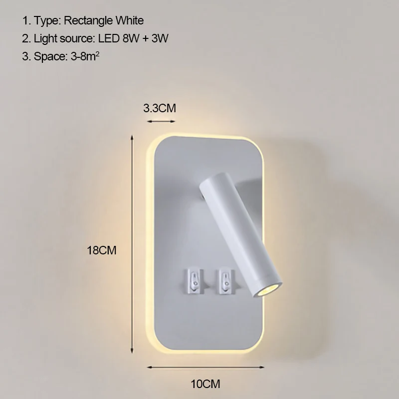 LED wall lamp with two switch sconce light Rotatable 8W 3W 110V 220V indoor home bedroom living room study reading illumination swing arm wall lamp Wall Lamps