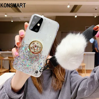 

KONSMART For Samsung Galaxy A51 A71 A81 A91 Case Glitter Star Clear Luxury Cover With Hairball Strap For Samsung A91 A81 A71 A51