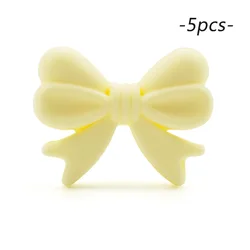 LOFAC Silicone Cartoon Bow Tie Beads - 5pcs Set for DIY Keychains & Jewelry Accessories (Cream yellow)