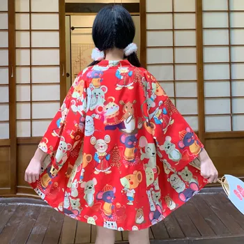 

Cartoon Print Kimonos woman Japanese kimono cardigan shirt blouse for women Japanese yukata female summer beach kimono