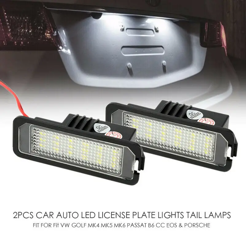 2x Car LED License Plate Lights For VW Golf MK4 MK5 MK6 Passat B6 CC EOS PorscheLicense Plate