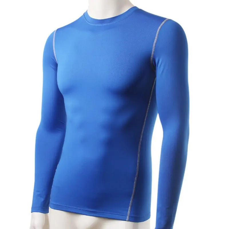 Мода зима для мужчин Slim Fit с длинным рукавом термобелье Базовая Верхняя Нижняя рубашка - Цвет: Синий