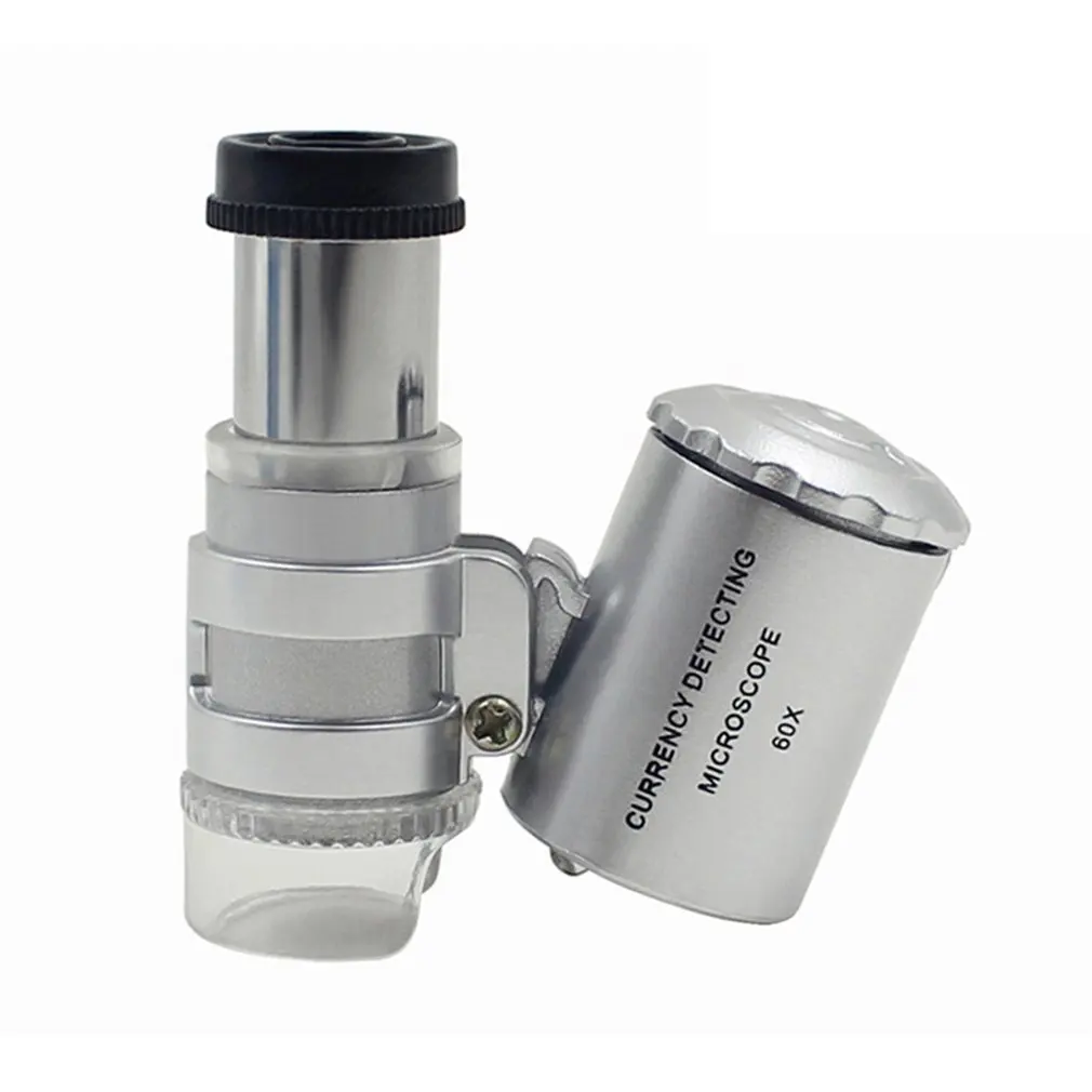 Portable Microscope 60x Pocket Mini Microscope Magnifier Jeweler Loupes Glass Lens LED Light Money Detect Lamp Tester Dropship
