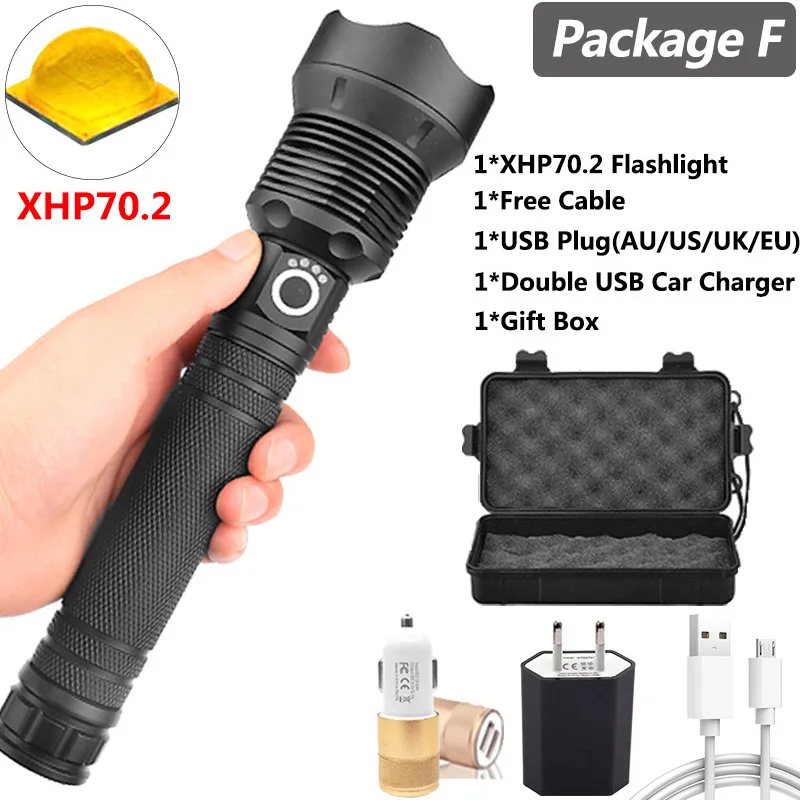 Супер мощный Xlamp XHP70.2 XHP90 светодиодный фонарь USB XHP50 лампа Zoom тактический фонарь 18650 26650 перезаряжаемый аккумулятор - Испускаемый цвет: Package F-XHP70.2