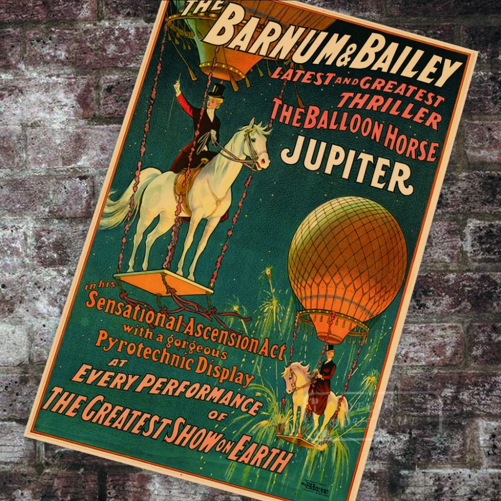 American Vintage Circus Poster the balloon horse Jupiter Classic Canvas Paintings Wall Posters Stickers Home Decor Gift | Дом и сад
