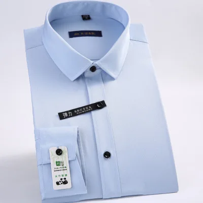 Men Fashion Casual Long Sleeved Shirt Slim Fit Male Social Business Dress Shirt Brand Men Clothing Y1969 - Цвет: Blue