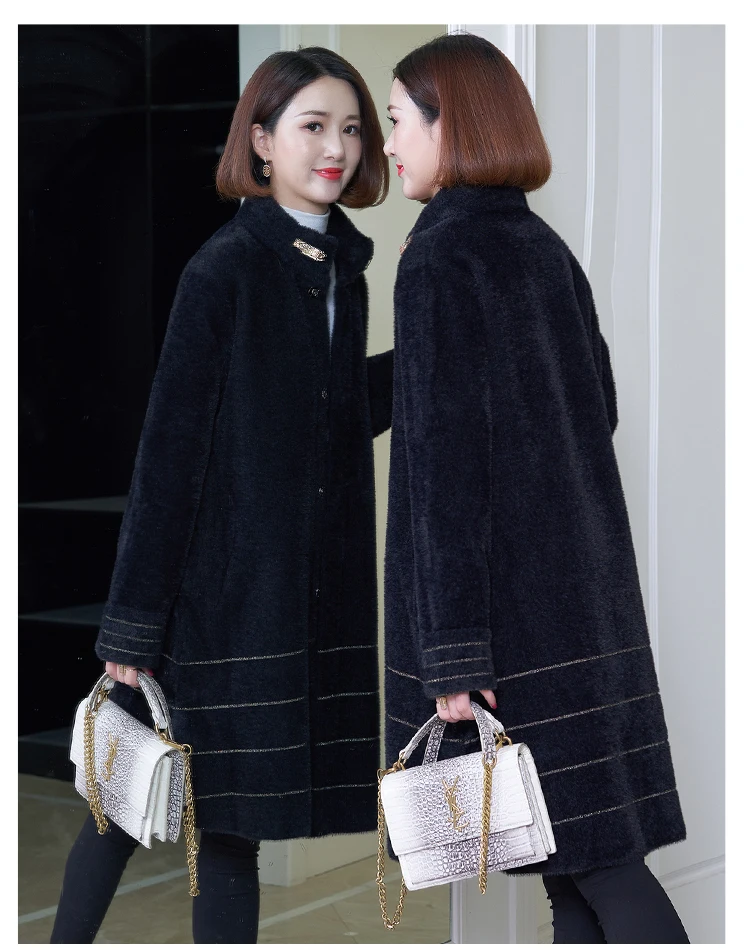 Imitation mink,mid aged old women's clothing, new autumn and winter coat, warm coat, slim stripe Overcoat