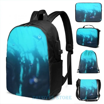 

Subnautica Reefback (Regular width, with fish in foreground) USB Charge Backpack men School bags Cosmetic bag Travel laptop bag