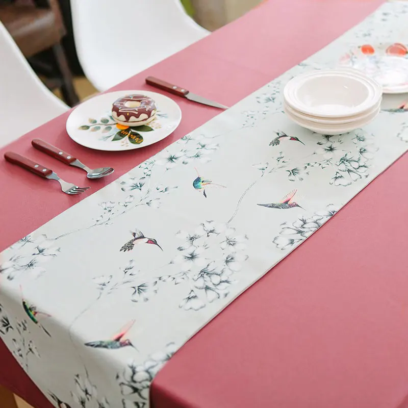 Chinese Style Flower Bird Printed Table Runner Countryside Cotton Linen Runners Home Dining Tables Decor Tablecloth | Дом и сад