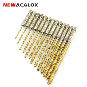 

NEWACALOX 13pcs/set 1/4 Hex Shank 1.5-6.5mm Tungsten Carbide Twist Drill Bits High Speed Steel HSS Titanium Coated Drill Bit