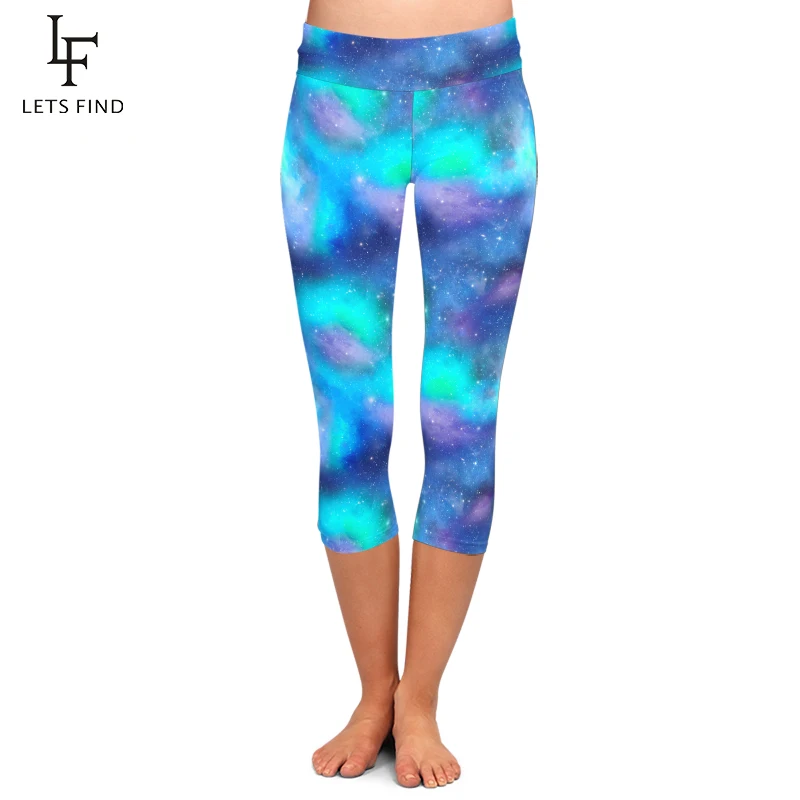 LETSFIND Plus Size Women High Waist Workout Mid-Calf Leggings Galaxy Pattern Milk Silk Print Slim Elastic Capri Leggings LETSFIND Plus Size Women High Waist Workout Mid-Calf Leggings Galaxy Pattern Milk Silk Print Slim Elastic Capri Leggings