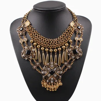 

2020 New Arrival Design Fashion Brand Statement Necklace Chunky Crystal Pendant Vintage Alloy Chain Necklace for Women Jewelry