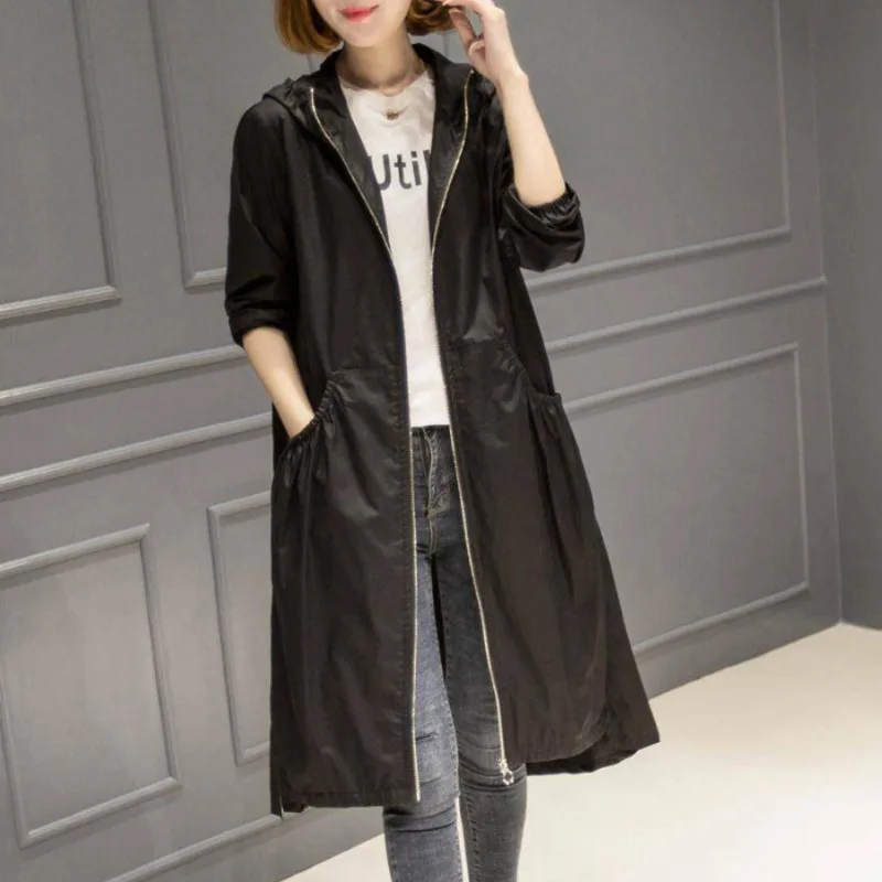 [EWQ] корейский стиль сплошной цвет длинный рукав свободный плюс размер ветровка