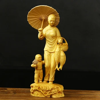 

Boxwood Tree Carvings Wood Sculpture Handicraft Home Decor Accessories Decoration Mother Children Buda Buddha Statues Sculptures