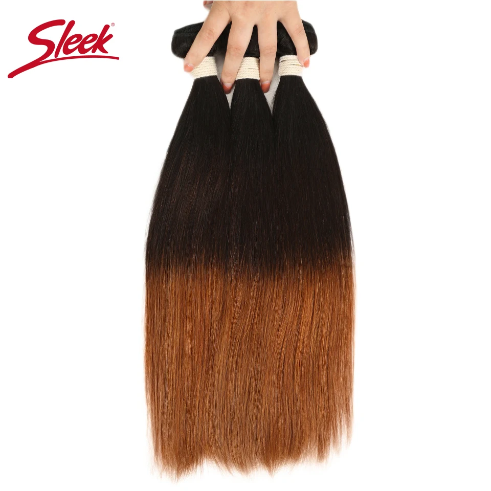 

Sleek Ombre Brazilian Hair Straight T1B/4/30 Human Hair Weave Bundles Deal Non Remy Hair 3/4 Piece Weft Extensions 12 to 22 Inch