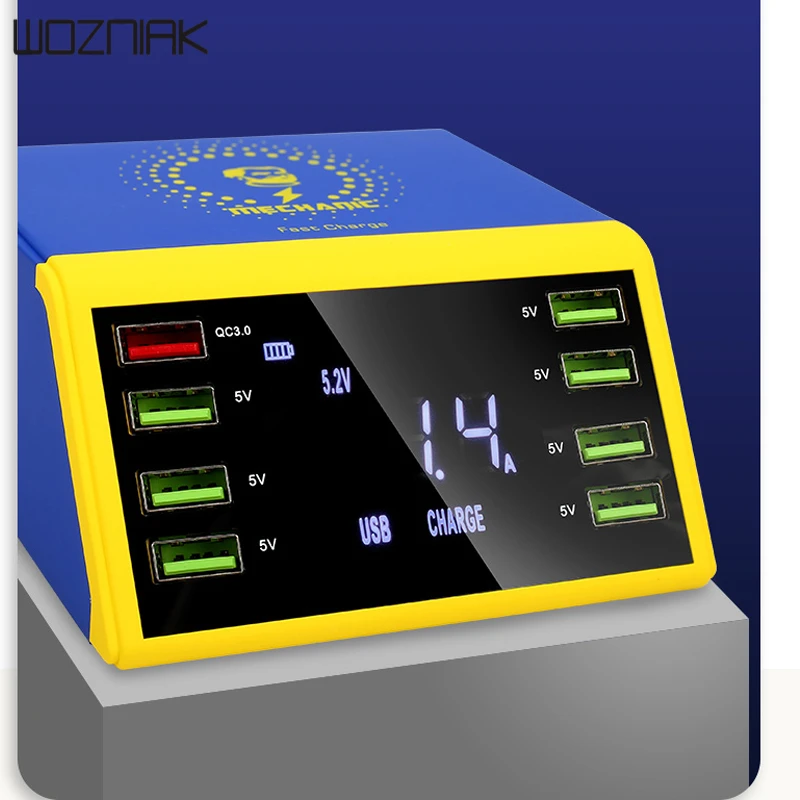 Cargador rápido de pantalla Digital LCD mecánico puerto de carga USB de 8 puertos QC 30 con cargado