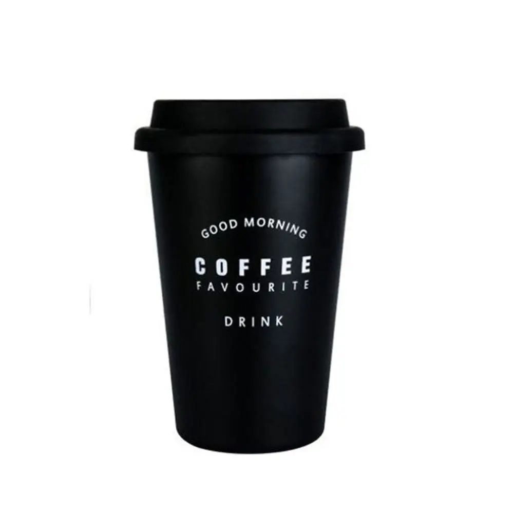 black coffee print 500 мл из нержавеющей стали оригинальная многоразовая кофейная чашка стиль INS простая модная дорожная кружка для путешествий на вынос с крышкой - Цвет: black coffee print
