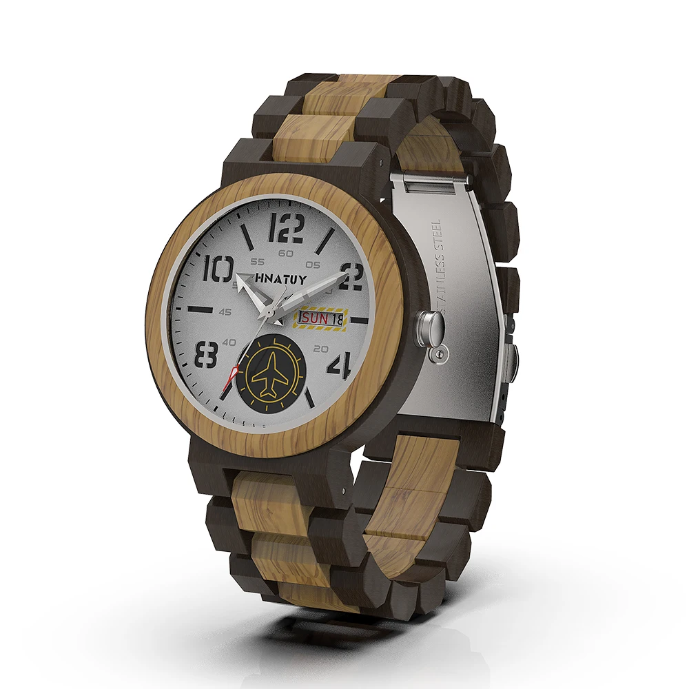 Watches Mens aGU13-2 Мужские часы s Hnatuy, кварцевые деревянные часы, мужские часы с календарем и неделей, модные повседневные мужские оригинальные часы, наручные часы - Цвет: Watches Mens aGU13-2