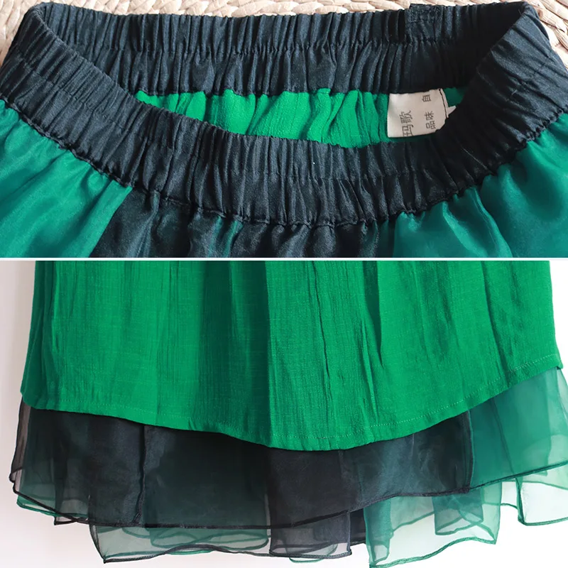 large Plue Size Fashion Fake Molded Silk Organza Tutu Tluffy Fairy Dance Striped Stitching Women Maxi Skirt Designs