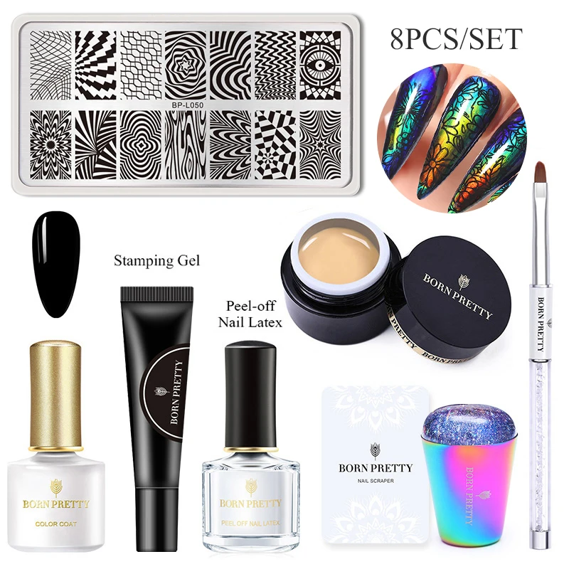 8Pcs Stamping set3 BORN PRETTY, термочувствительный жидкий, меняющий цвет, сенсорный, жидкий, УФ-светодиодный, отмачиваемый, Гель-лак для ногтей, краска, гель, черная основа, нужно 2 г - Цвет: 8Pcs Stamping set3
