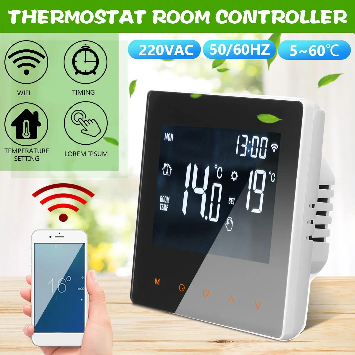 

AC 220V Smart Digital WiFi Temperature Controller Water Heating Touch Screen LED Display Room Thermostat Controller Regulator