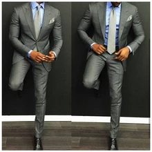 

2022 Hot Sale Peak Lapel Men's Light Grey Suits Custom Made High Quality Two Buttons Handsome Casual Wear Blazer 2 Pieces Skinny