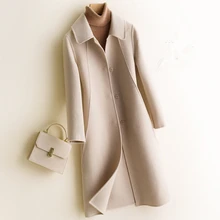 Осенне-зимнее женское двустороннее шерстяное пальто Новое высококачественное тонкое длинное шерстяное пальто женское элегантный шерстяной комбинированная верхняя одежда