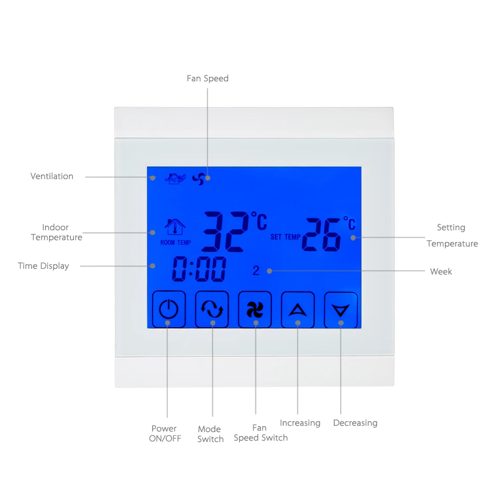 

2-pipe Thermostat with LCD Touch Screen Air Conditioner Programmable Room Temperature Controller Home Improvement Product