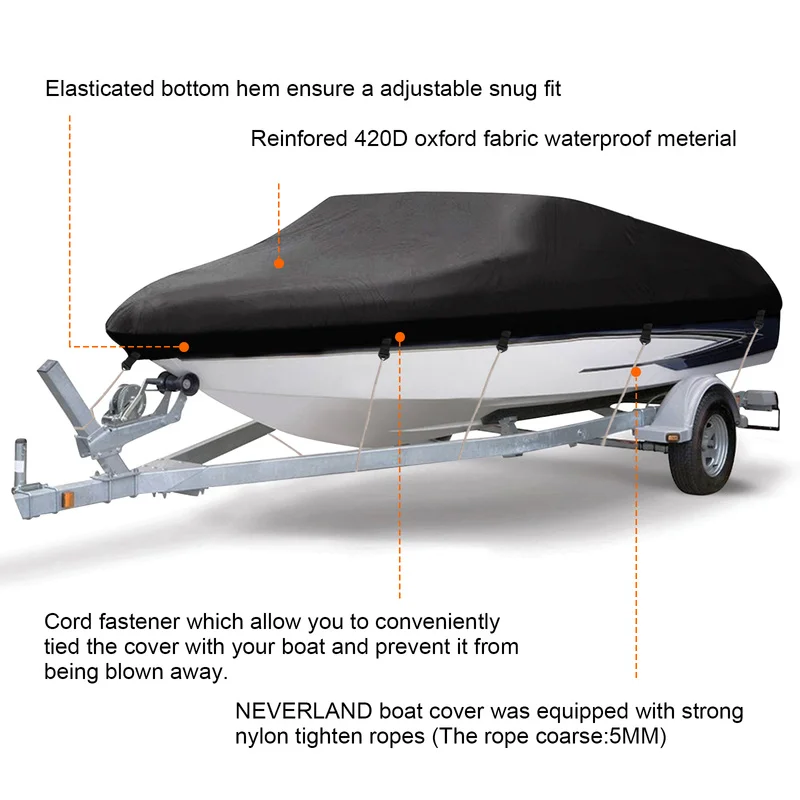 Tanie 420D pokrowiec na przyczepę osłona łodzi wodoodporny ryba Ski v hull odporne na słońce UV ochraniacz wodoodporny taśmy łodzią motorową do cumowania obejmuje d40