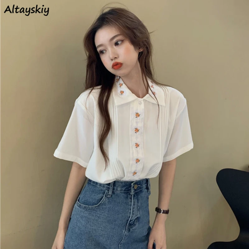 Camisas florales bordadas para blusas Kawaii con estilo Retro para chicas - AliExpress