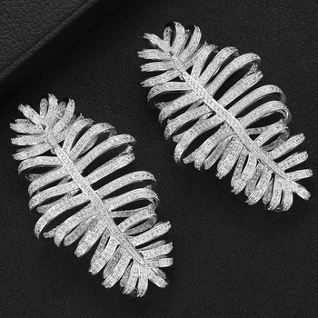 

GODKI MAXI Feather Statement Earrings for Women Wedding Famous Design 2020 Charms Cubic Zircon Wedding Party Accessories