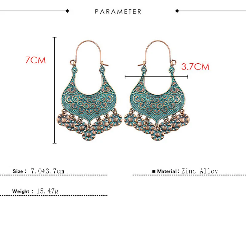 3.7 Women Carved Tassel Bells Drop Gypsy Indian Jhumka Ethnic Earrings Jewelry - Foto 9