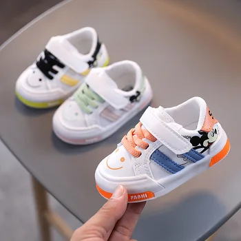 

Disney 2020 spring and autumn children's casual shoes 1-3 years old white shoes boys shoes girls baby shoes soft bottom