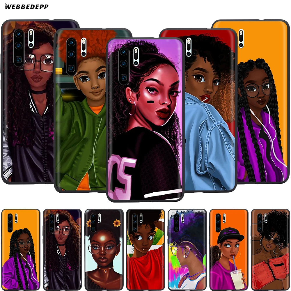 

Webbedepp Afro Girls Cute Case for Huawei Honor 6A 7A 7C 7X 8 8X 8C 9 9X 10 20 Lite Pro Note View