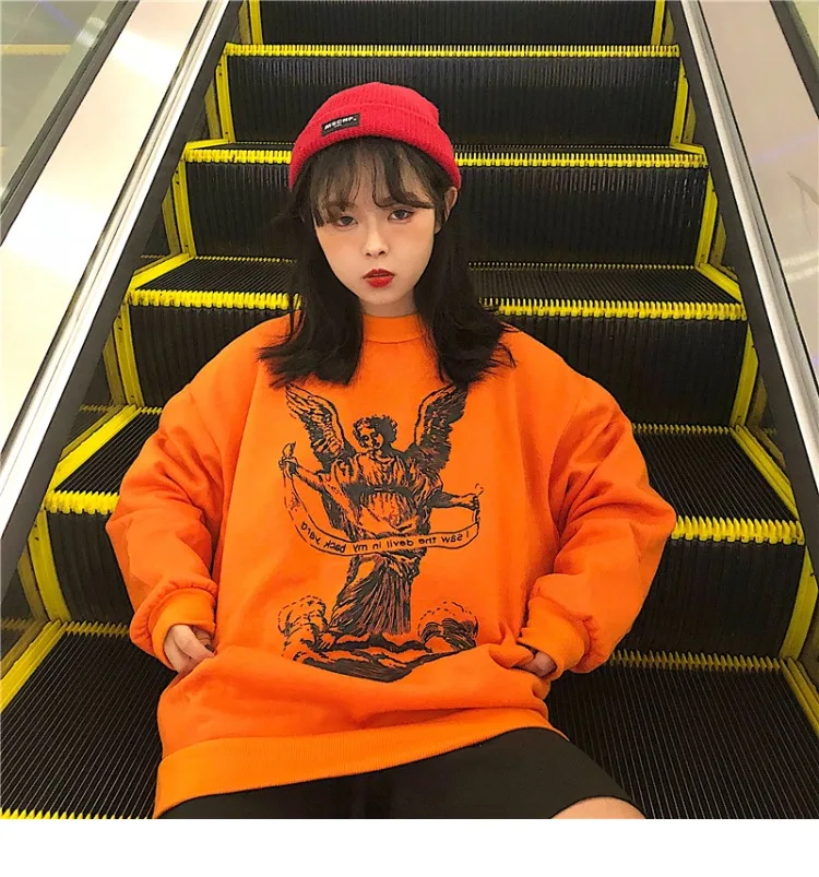 Осенне-зимняя Толстовка Femme корейский Ulzzang Harajuku винтажные Свободные флисовые толстовки женские, пуловеры с капюшоном
