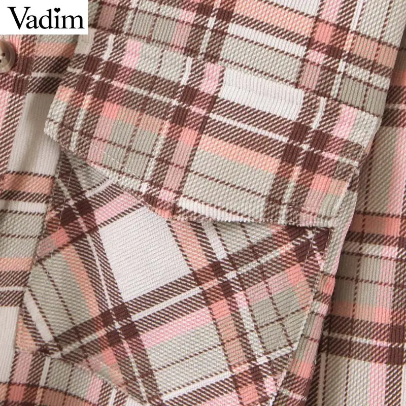 Женское элегантное платье vadim Вельветовая клетчатая блузка с галстуком-бабочкой и карманами с длинным рукавом Женские Необычные повседневные топы blusas LB713
