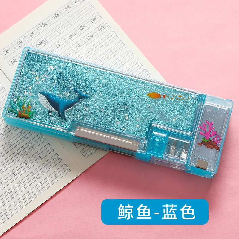 

Quicksand Stationery Box Multifunctional large capacity pen case Student cartoon transparent pencil case Pencil sharpener