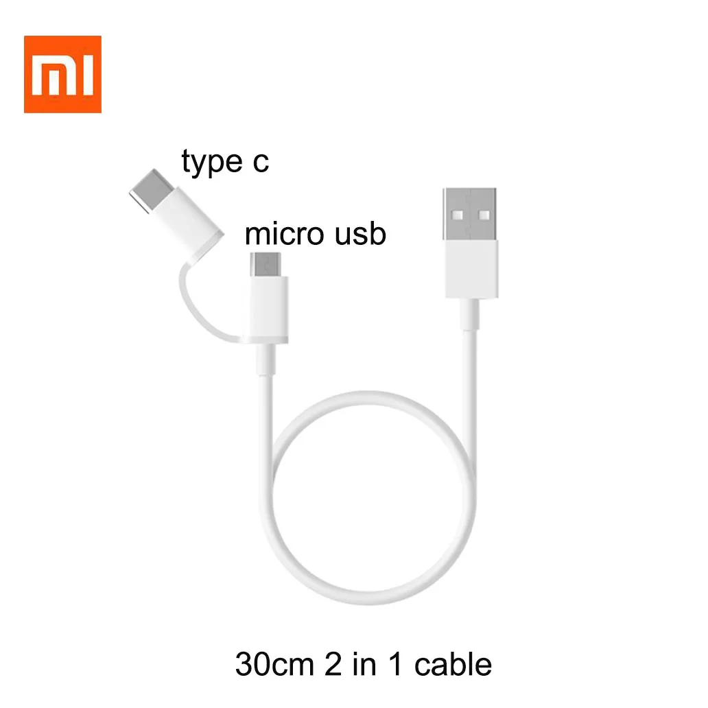 Оригинальный кабель Xiaomi 2 в 1 30 см Micro USB Type C короткий для быстрой зарядки mi powerbank 9 8