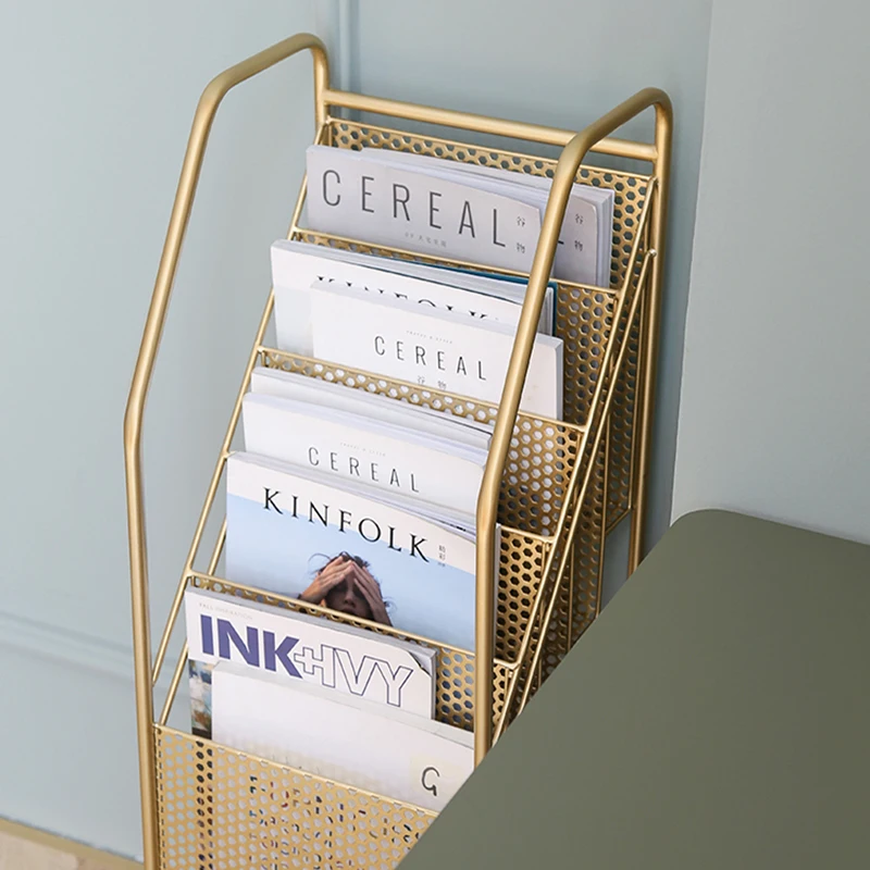 Floor Display Rack Nordic Metal Magazine Newspaper Shelf Office Newsprint Bookshelf Golden Black White Shelve Home Furniture