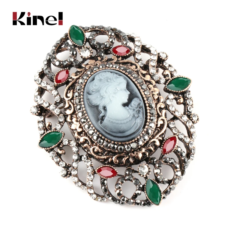 Kinel Hot Hollow Crystal Flower Ovale Lady Queen Cammeo Spilla Per Le Donne Oro Antico Partito Vintage Spilla Gioielli Trasporto Di Goccia