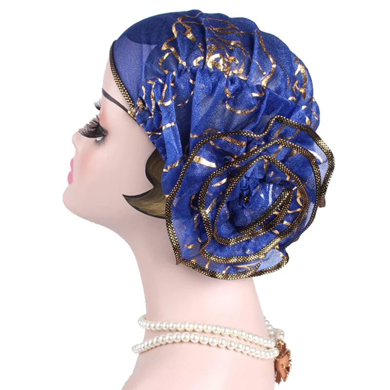 Muslim Hijabs Turban Large Flower Women Fashion Headscarf Islamic Fashion Heap Cap Headwrap Elegant Female Turbantes