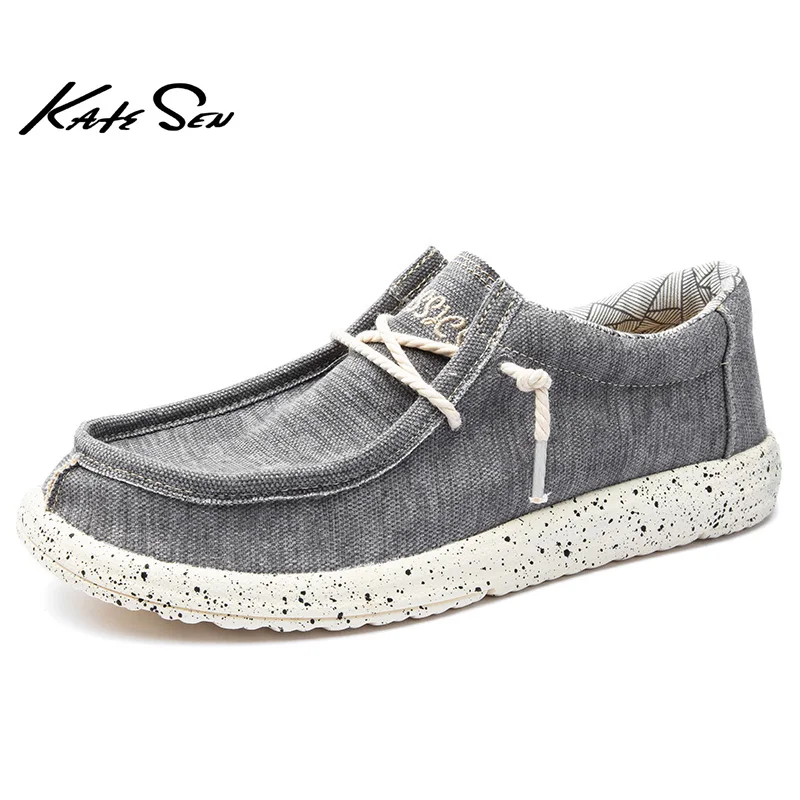 

KATESEN 2019 summer canvas men's shoes breathable casual driving shoes slip easy to wear men's flat shoes soft big size loafers