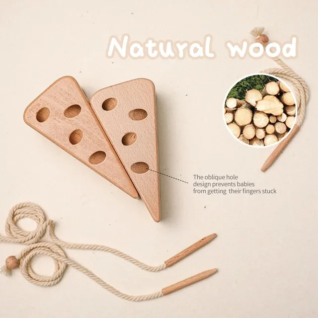 Wooden Cheese Stringing Toy for Children DIY Threading Board Lacing Beech Wooden Monterssori Toys Kids Wood Game Set Baby Gifts 3