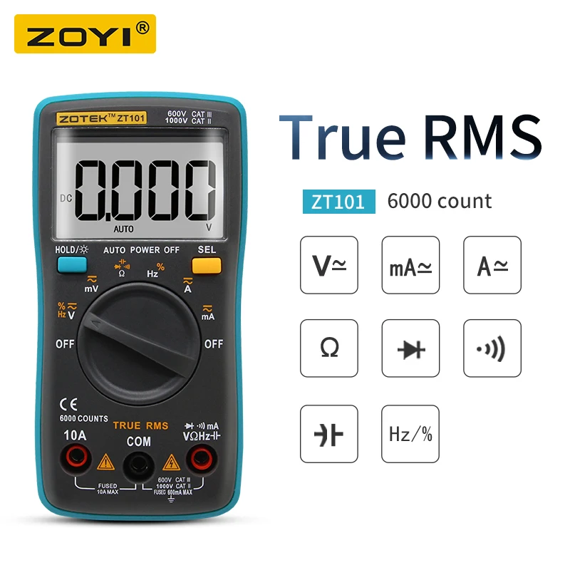 Цифровой мультиметр RM101 ZOYI ZT101 с подсветкой амперметр переменного/постоянного тока 6000 отсчетов вольтметр