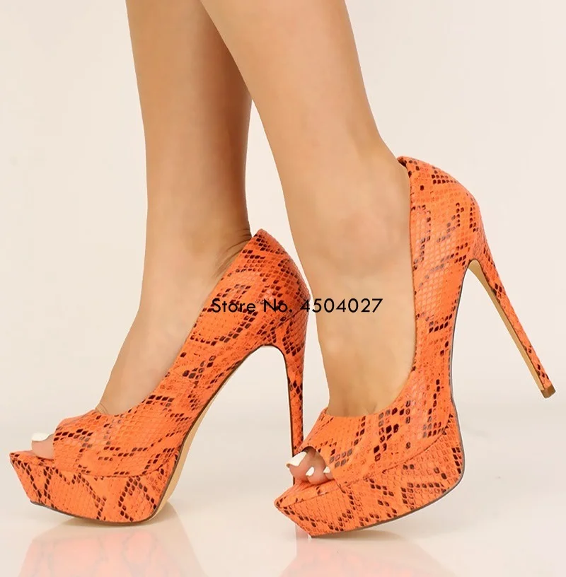 

Women Stiletto Thin High Heel Pumps Sexy Peep Toe Snakeskin Pattren Fashion Party Bridal Lady Shoes