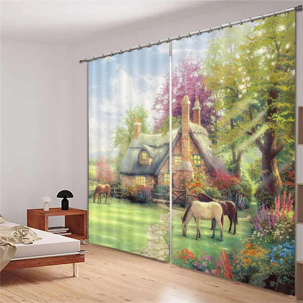 すべてのタイプのウィンドウに適した リビングルームとベッドルーム用の豪華な風景のヨーロッパの油絵カーテン カーテン Aliexpress