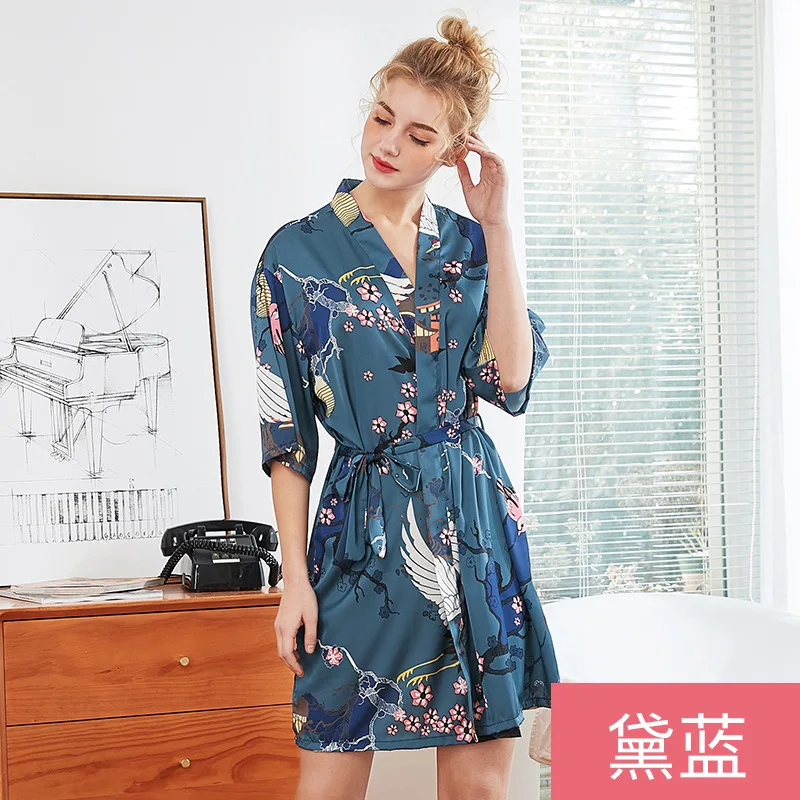 

Fashion Lady Summer Short Robe Bath Gown Chinese Women's Silky Sleep Kimono Yukata Nightgown Sleepshirts Pijama Mujer M-XXL