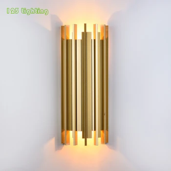 

Golden Metal Tube LED Wall Lamp Foyer Bedroom Parlor Wall Sconce Stair Aisle Wall Lights 110-260V Loft Light Fixture Decoration