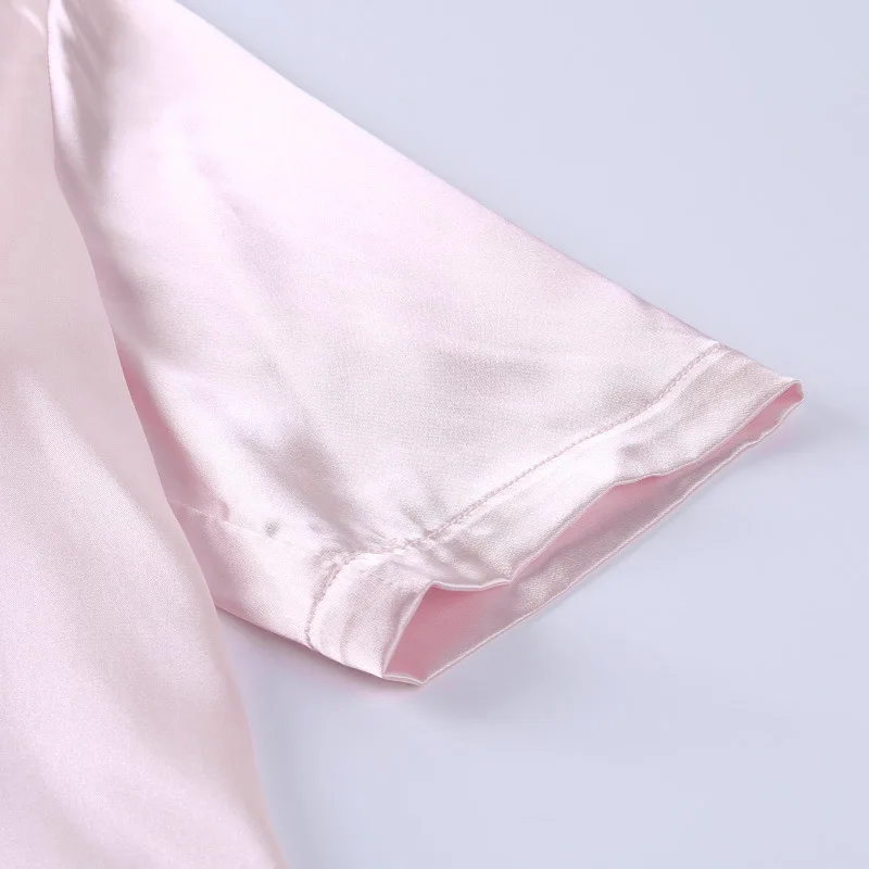 Ladies Work Wear Turn Down Collar Pink Female Satin Silk Pink Shirts Blouse Women Tops Blusas Femininas Elegant Short Sleeve Top