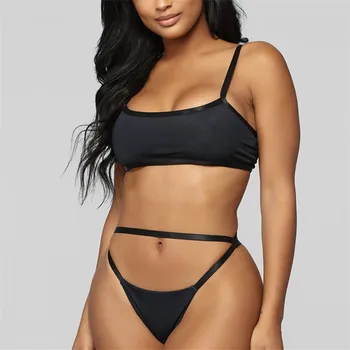 

Black Bikini 2019 Micro Thong Swimsuit G String Sexy Bandeau Bandage Low Cut Out Tops Plus Size Swimwear Women Bathing Suits